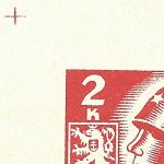 Košické vydání 2,- K/rozměřovací značky/D 1 h.l. okraj PA (kříž)