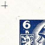 Košické vydání 6,- K/rozměřovací značky/CS 356 D 1 l.h.roh okraj PA (kříž)