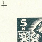 Košické vydání 5,- K/rozměřovací značky/D 1 h.l okraj PA (kříž)